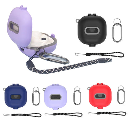 Shockproof earbuds protective cases set with keyring and lanyard, black, purple, blue, red
