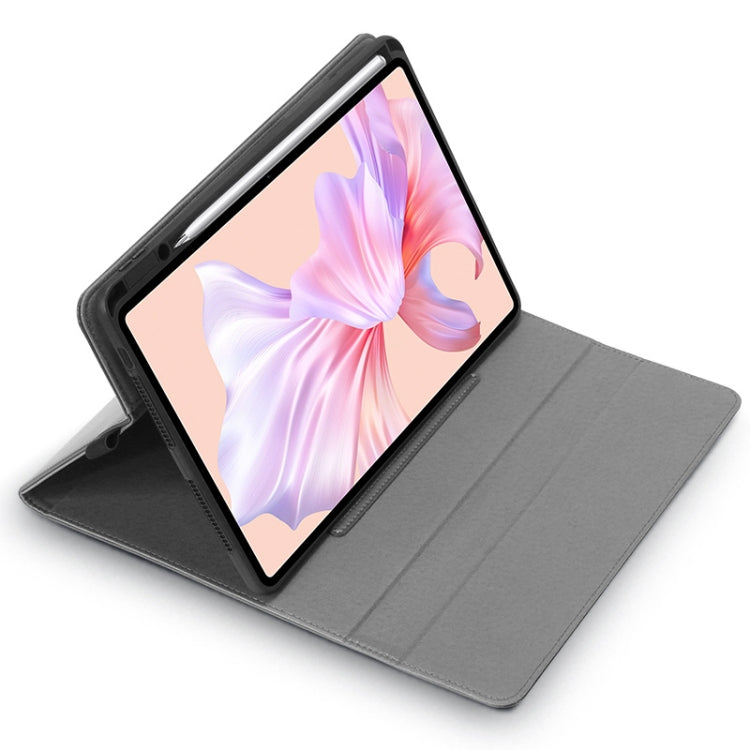 Gray microfiber tablet protective cover with magnetic closure and rotating stand