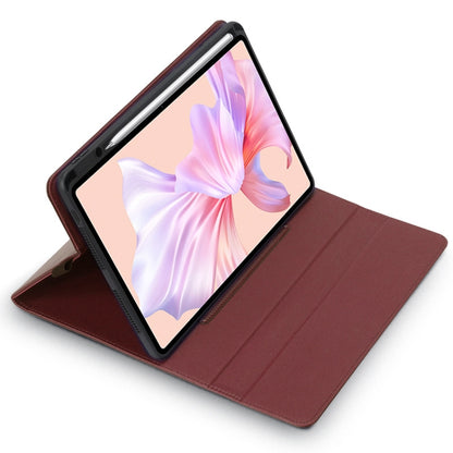 Red microfiber tablet protective cover with magnetic closure and rotating stand