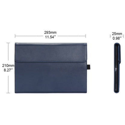 Blue protective tablet cover with front flap and magnetic closure, size panel
