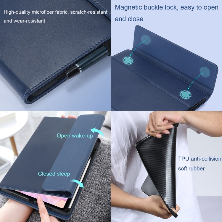 Blue microfiber tablet cover with magnetic lock and soft TPU edge protection