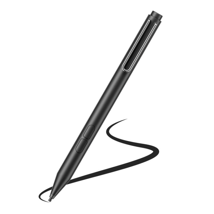Black electronic stylus pen with fine tip and side buttons