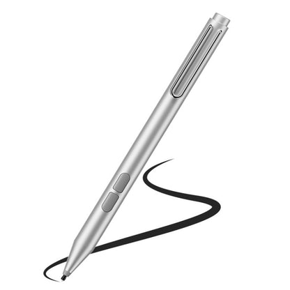 Silver electronic stylus pen with fine tip and side buttons