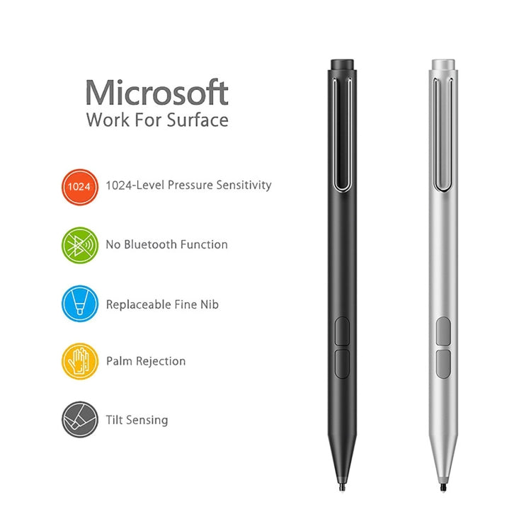 Electronic stylus pen pair: black and silver with fine tips