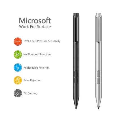 Electronic stylus pen pair: black and silver with fine tips