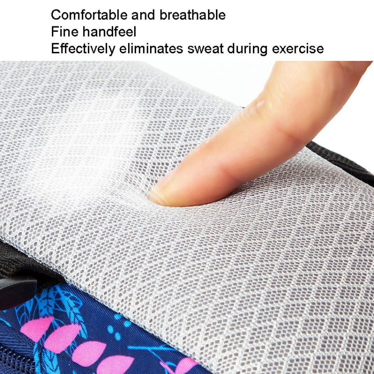 Breathable mesh lining pad on a phone arm bag interior under the strap area