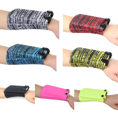 Assorted color phone wrist bags with elastic strap and snap closure (multi-arm view)
