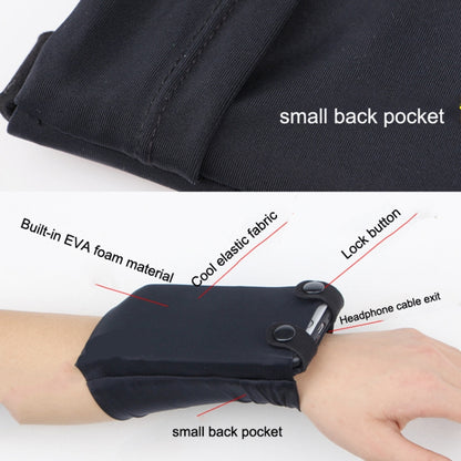 Black phone wrist bag with snap closure and small back pocket