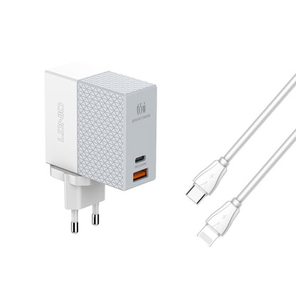 LDNIO 65W wall charger with USB-C and USB-A ports plus 8-pin charging cable