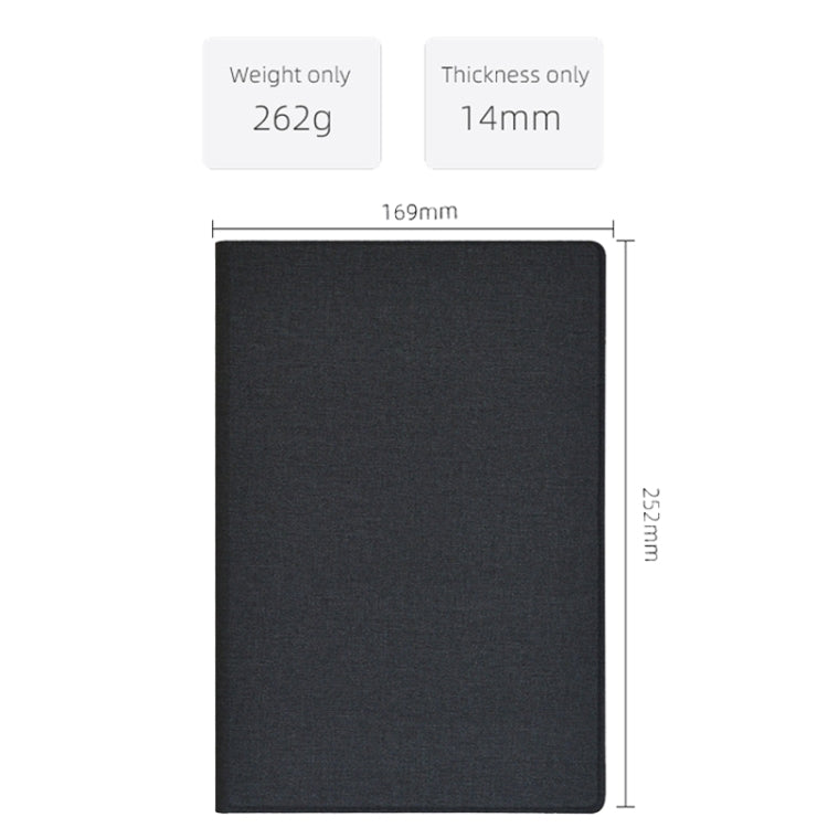 Black folding tablet protective case, front view with slim fabric cover