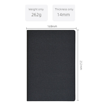 Black folding tablet protective case, front view with slim fabric cover