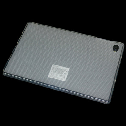 Matte TPU tablet cover with rear camera opening and label window, clear
