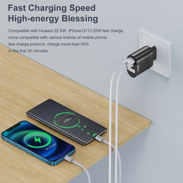 65W GaN Mobile Phone Charger PD Fast Charge Computer Adapter, Black EU Plug, Black UK Plug, Black US Plug, Black AU Plug, Black KR Plug, White EU Plug, White UK Plug, White US Plug, White AU Plug, White KR Plug