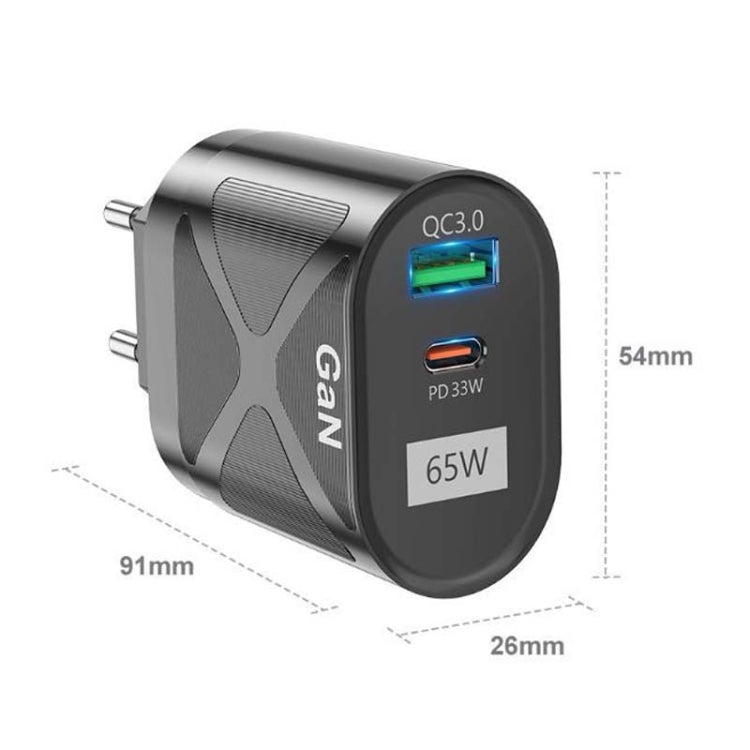65W GAN PD + QC3.0 Fast Charger Phone Notebook Computer Universal Charging Head, EU Plug Black, UK Plug Black, US Plug Black, AU Plug Black, EU Plug White, UK Plug White, US Plug White, AU Plug White