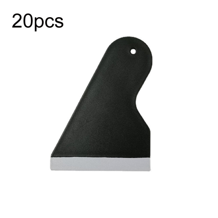 Phone film scraper tool, black handle with small hole and white blade edge