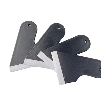 Multiple phone film scraper tools, dark handles with holes and white blade edges