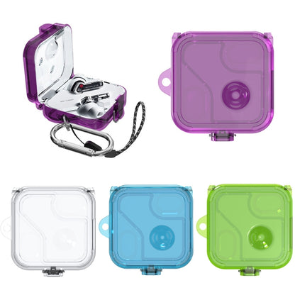 Purple protective earphone case with hinged lid and inner holder compartment