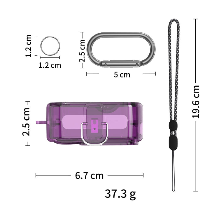 Purple protective earphone case with carabiner ring and braided lanyard