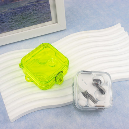 Transparent mirror earphone case in neon green and clear case with earbuds