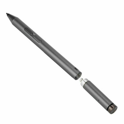 Gray stylus pen with precision tip and grip, angled close-up.