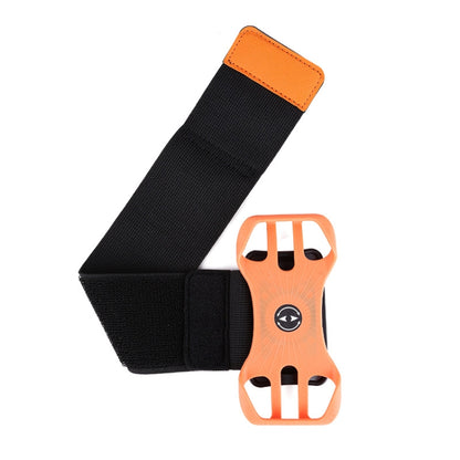 Orange and black wide swivel arm wrist strap phone bag with adjustable strap clasp