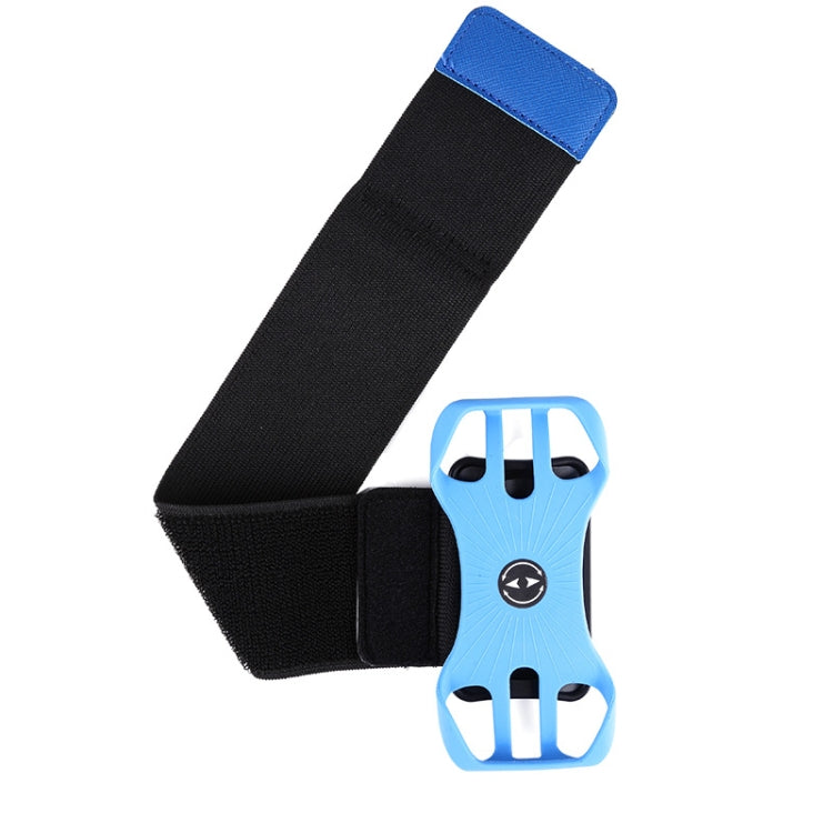 Blue and black wide removable swivel arm wrist strap phone bag with light-blue mount frame