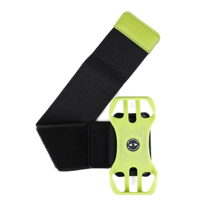 Fluorescent green and black wide removable swivel arm wrist strap phone bag with green mount frame