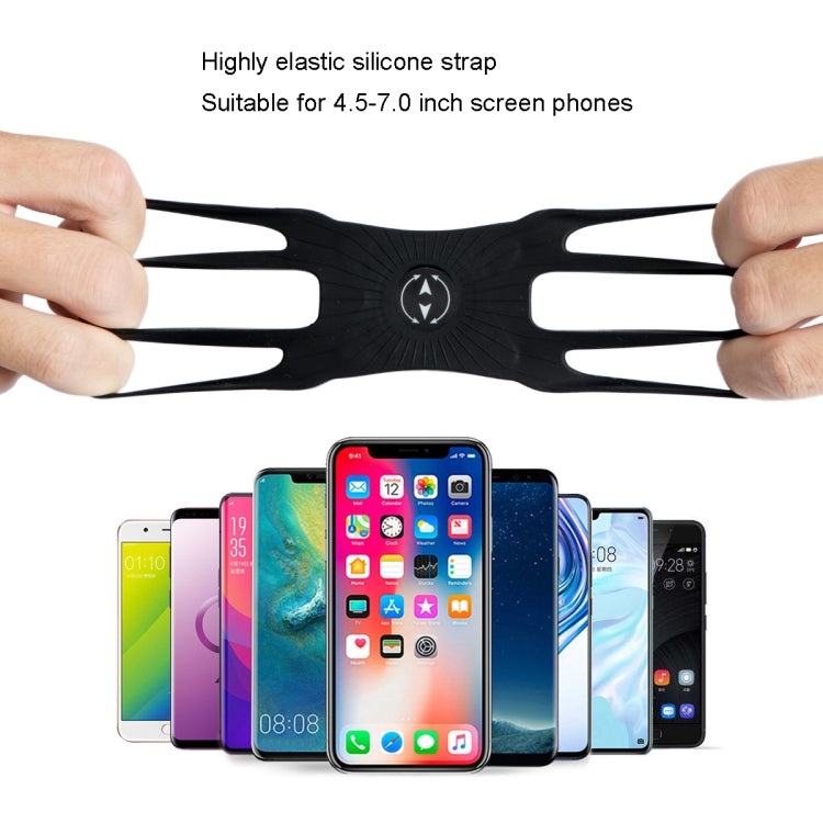 Black elastic arm strap holding a smartphone securely with open skeleton frame