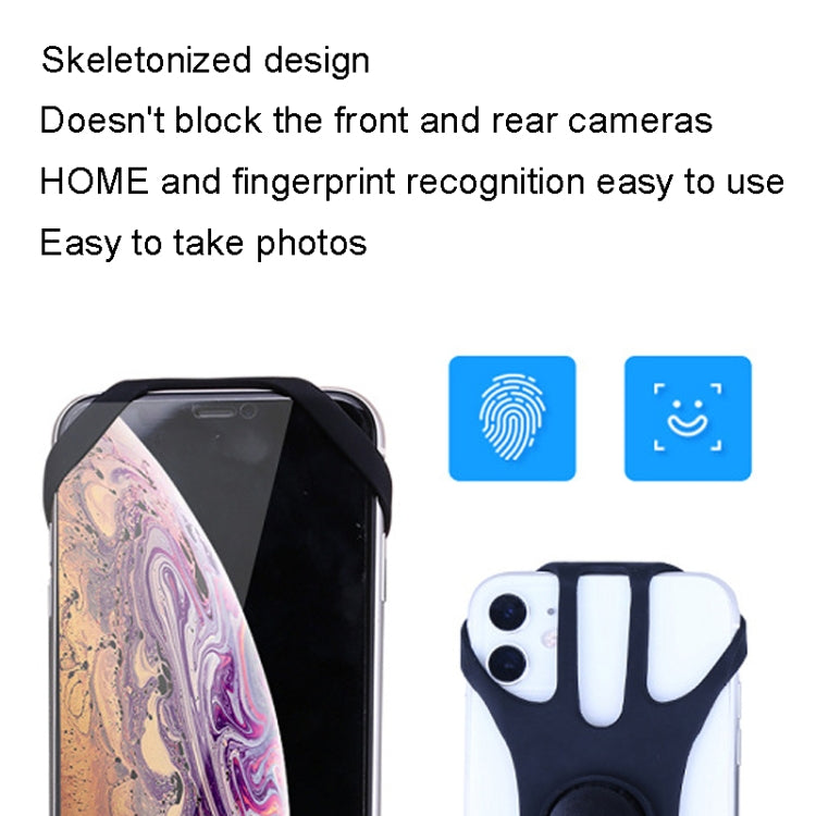 Black skeletonized arm phone strap with open cutouts on the holder for access