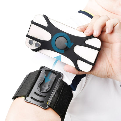 Black and white arm wrist phone strap bag with swivel holder and adjustable elastic