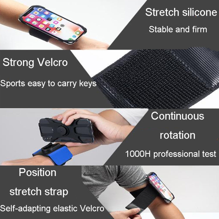 Black woven stretch arm strap with strong Velcro closure for securing a phone holder.