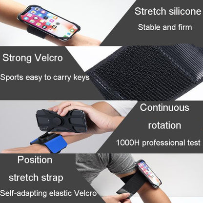 Black woven stretch arm strap with strong Velcro closure for securing a phone holder.
