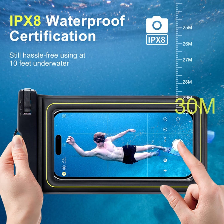 Floating IPX8 waterproof phone touch-screen bag with clear front window and thick frame