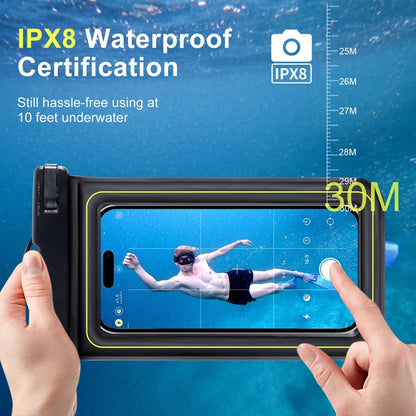 Floating IPX8 waterproof phone touch-screen bag with clear front window and thick frame