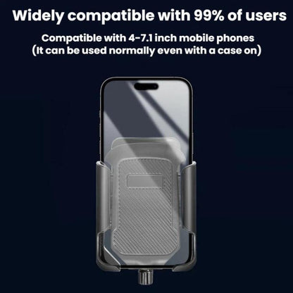 Black phone holder with clear front window and adjustable spring cradle
