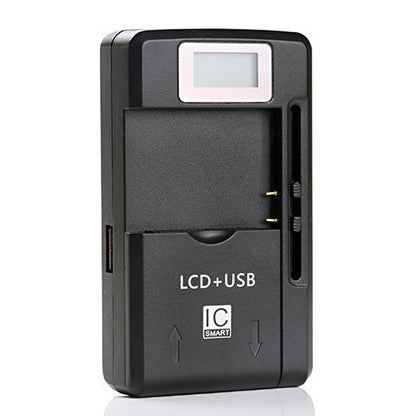 Black LCD+USB battery charger with US plug, compact handheld power unit