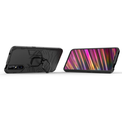 Black rugged phone case with magnetic ring holder and screen protection lip