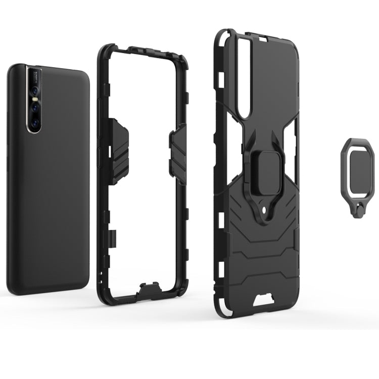 Black shockproof phone case with magnetic ring holder, open side cutouts