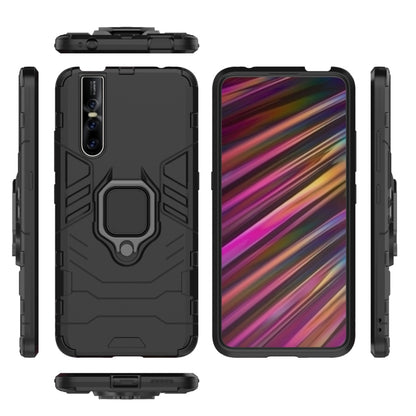 Black rugged phone case with magnetic ring holder, shown front, back, and sides
