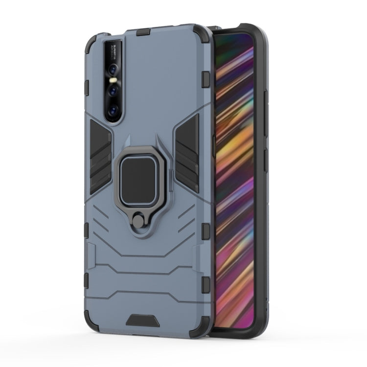 Light blue rugged phone case with magnetic ring holder and shockproof bumper edges