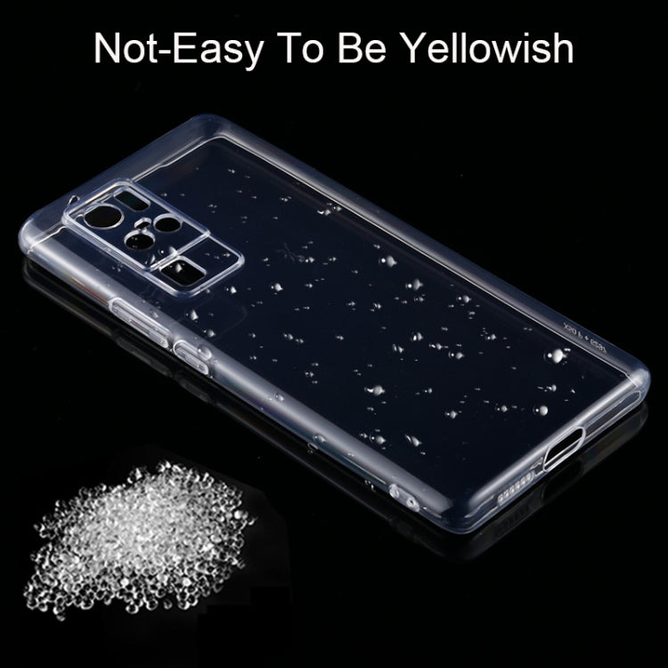 Transparent TPU phone case for Vivo X50 Pro+ with camera cutouts and speckled surface detail