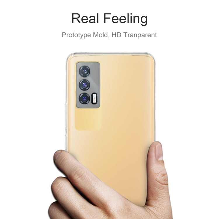 Transparent slim TPU phone case, camera cutout visible when held