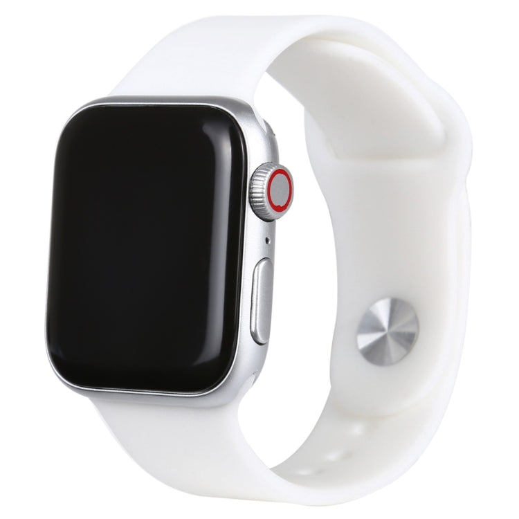 White silicone smartwatch dummy display with silver case and black screen