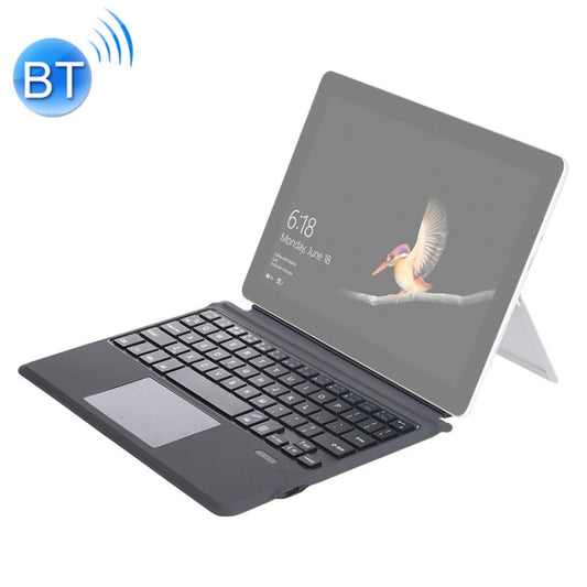 Folding Bluetooth keyboard with touchpad, dark keys and kickstand tablet holder