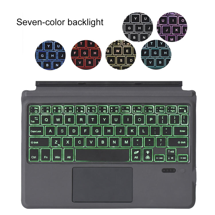 Seven-color backlit Bluetooth keyboard with touchpad, dark keys with green glow