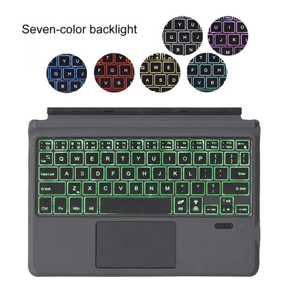 Seven-color backlit Bluetooth keyboard with touchpad, dark keys with green glow