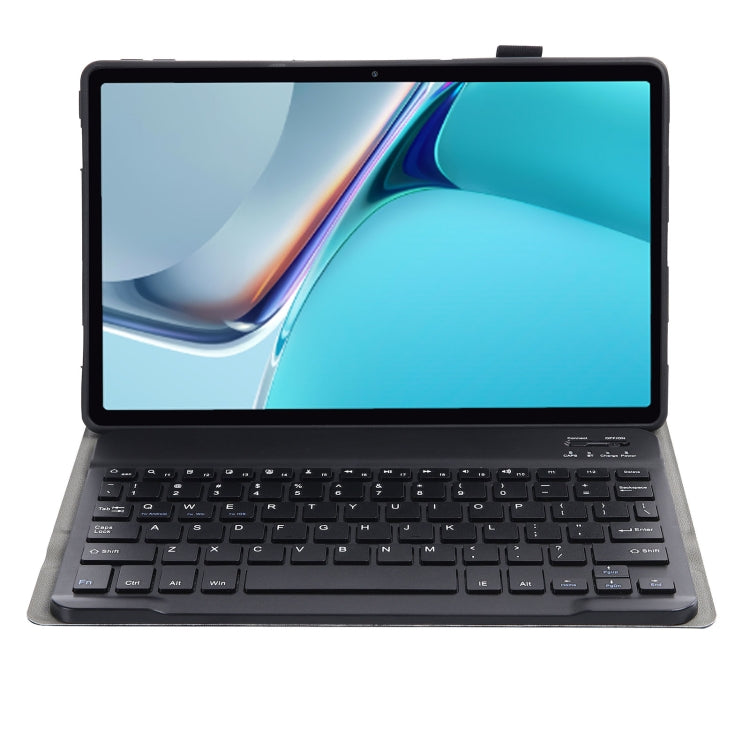 Black keyboard tablet case standing upright with keyboard and tablet screen