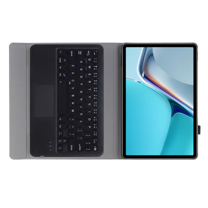 Black detachable keyboard tablet case with trackpad and flip stand, open