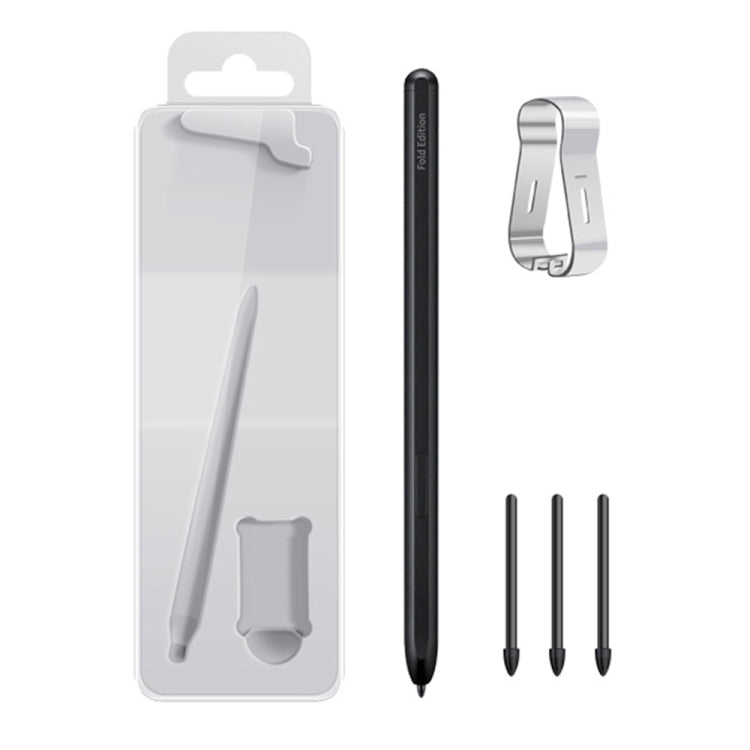Touch capacitive stylus pen kit with black pen, tip nibs, and clip holder