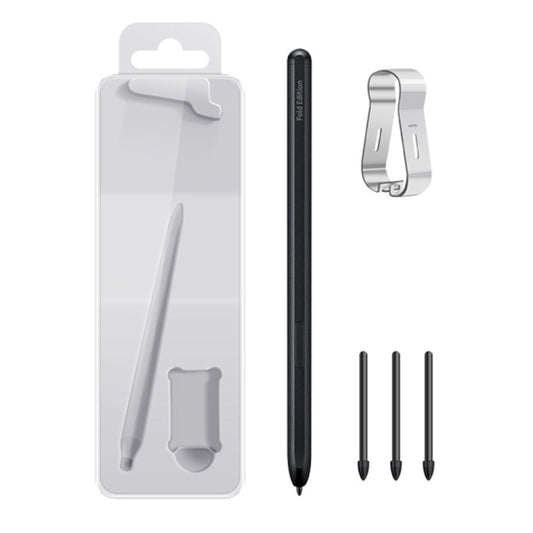 Touch capacitive stylus pen kit with black pen, tip nibs, and clip holder